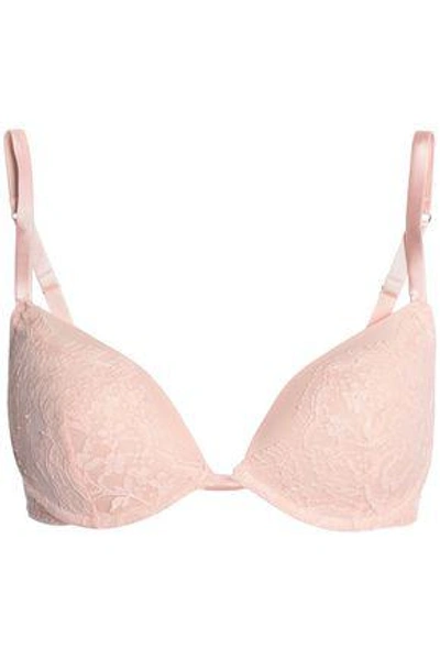 Shop Id Sarrieri Woman Cotton-blend Lace And Satin Underwired Bra Baby Pink