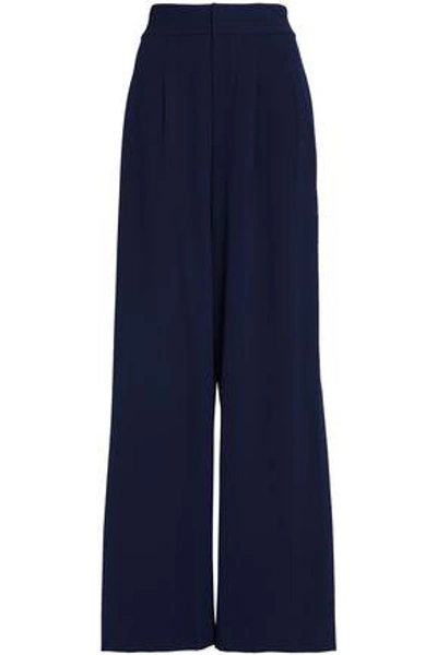 Shop Alice And Olivia Crepe Wide-leg Pants In Navy