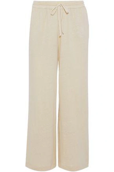 Shop Majestic Woman Cropped Stretch-linen Jersey Track Pants Ivory