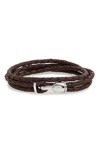 Shop Miansai Trice Braided Leather & Sterling Silver Bracelet In Brown