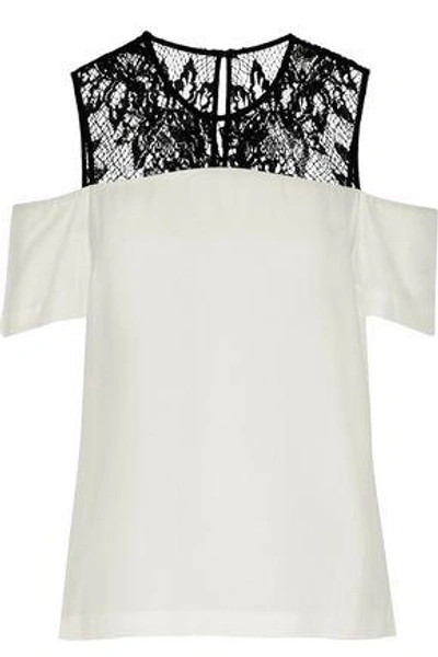 Shop A.l.c . Woman Glyn Cold-shoulder Lace-paneled Crepe De Chine Top White