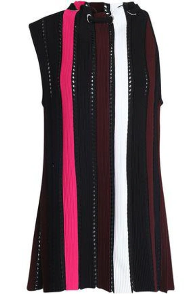 Shop Proenza Schouler Woman Gathered Ribbed And Open-knit Top Black