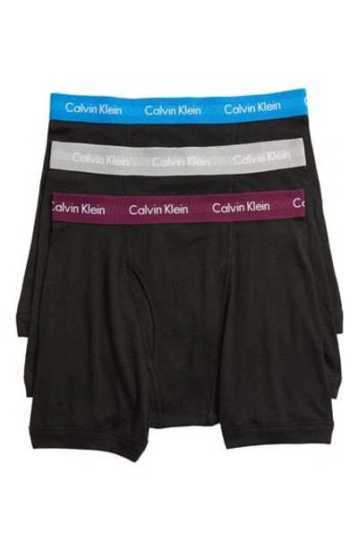 Shop Calvin Klein 3-pack Boxer Briefs In Black W Blue/ Plum/ Monument