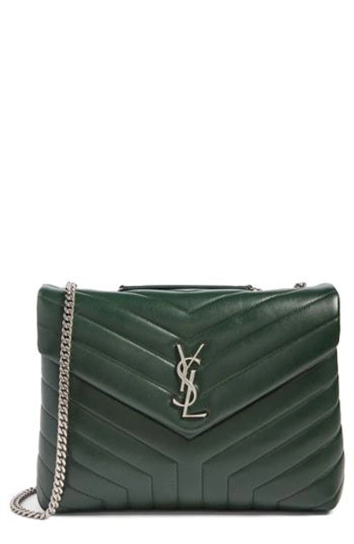 Shop Saint Laurent Medium Loulou Calfskin Leather Shoulder Bag - Green In Dark Leaf
