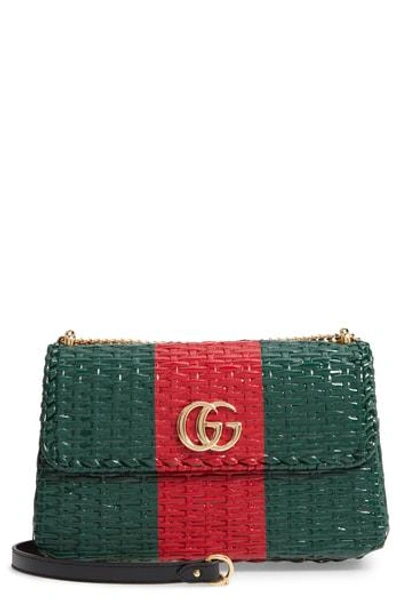 Shop Gucci Small Linea Cestino Glazed Wicker Shoulder Bag - Green In Vert Red Vert/ Nero