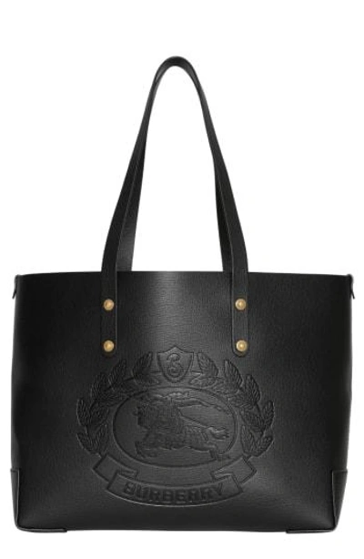Shop Burberry Embossed Crest Small Leather Tote - Black