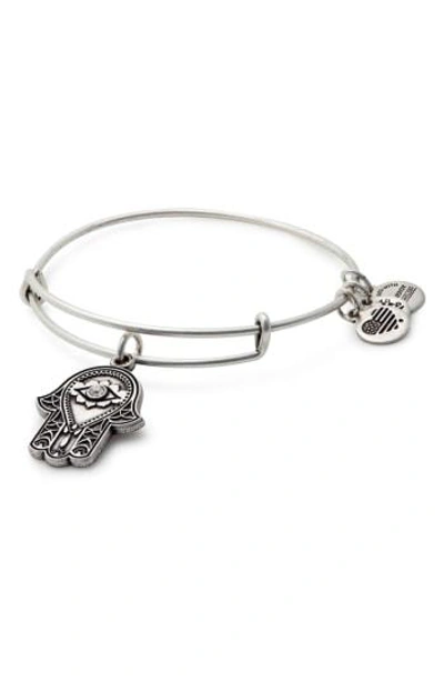 Shop Alex And Ani Hand Of Fatima Adjustable Wire Bangle (nordstrom Exclusive) In Russian Silver