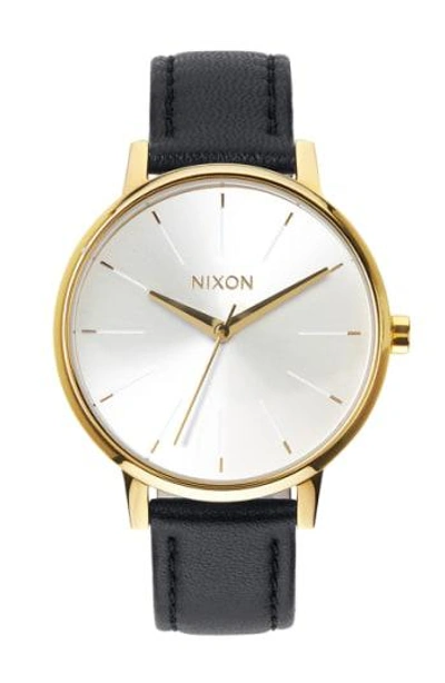 Shop Nixon 'the Kensington' Leather Strap Watch, 37mm In Gold/ White/ Black