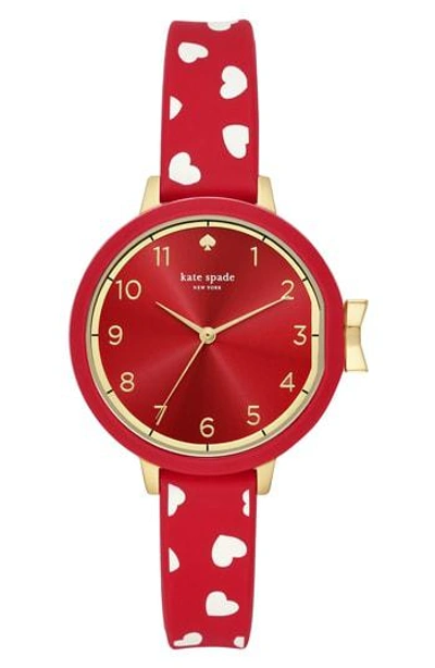 Shop Kate Spade Park Row Silicone Strap Watch, 34mm In Red/ Gold