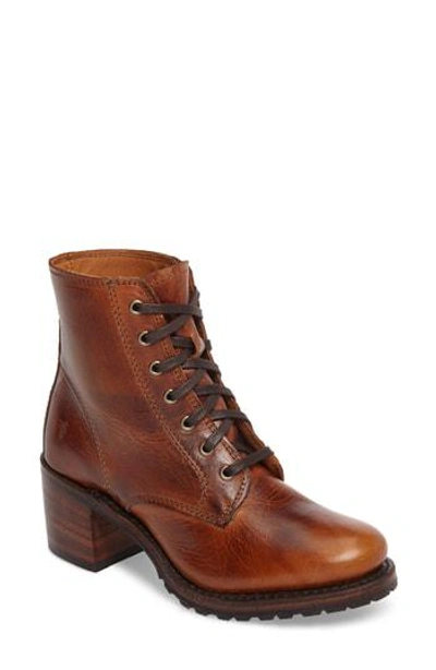 Shop Frye Sabrina 6g Lace-up Boot In Cognac