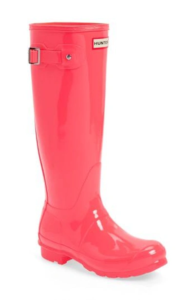 Shop Hunter Original High Gloss Boot In Hyper Pink