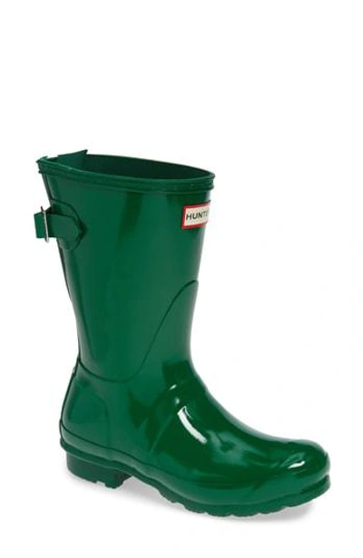 Shop Hunter Original Short Adjustable Back Gloss Rain Boot In Hyper Green