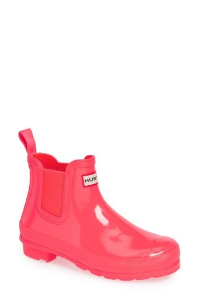 Shop Hunter Original Gloss Waterproof Chelsea Boot In Hyper Pink