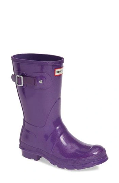Shop Hunter Original Short Gloss Rain Boot In Acid Purple