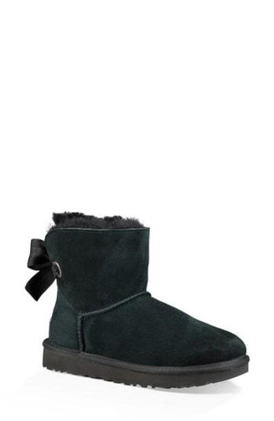 Shop Ugg Customizable Bailey Bow Mini Genuine Shearling Bootie In Black Suede