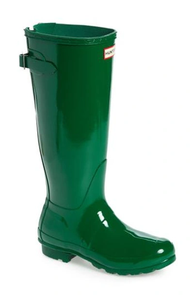 Shop Hunter Adjustable Back Gloss Rain Boot In Hyper Green Rubber