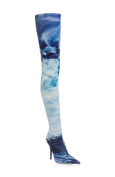 Shop Jeffrey Campbell Gamora Thigh High Boot In Dark Blue Fabric