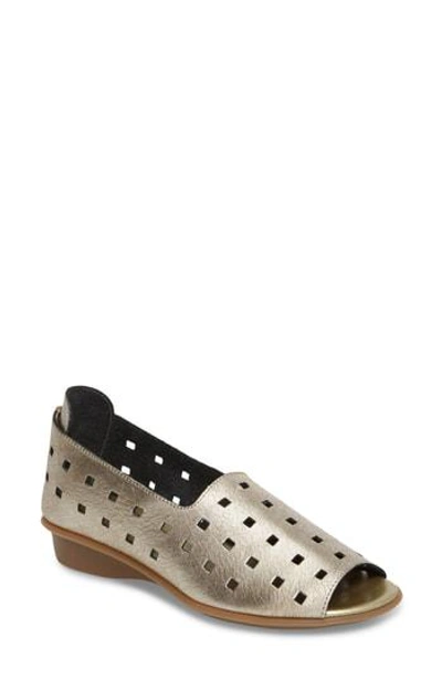 Shop Sesto Meucci 'evonne' Cutout Open-toe Flat In Platino Leather