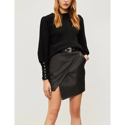 Shop The Kooples Asymmetric Belted Faux-leather Mini Skirt In Bla01