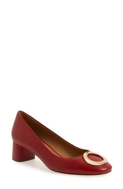 Tory Burch Women's Caterina Round Toe Embellished Leather Pumps In Dark  Redstone Leather | ModeSens