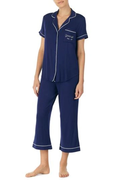 Shop Kate Spade Capri Short Sleeve Pajamas In Navy