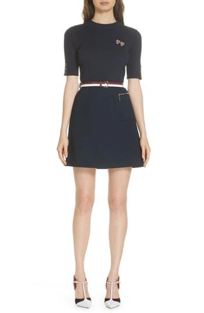 Shop Ted Baker Colour By Numbers Elsbeth Mix Media Dress In Navy
