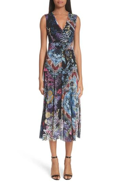 Shop Fuzzi Floral Patchwork Print Tulle Dress In Nero