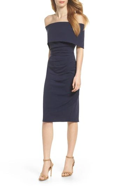 Shop Vince Camuto Popover Midi Dress In Navy