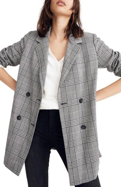 Shop Madewell Caldwell Plaid Double Breasted Blazer In Classic Black