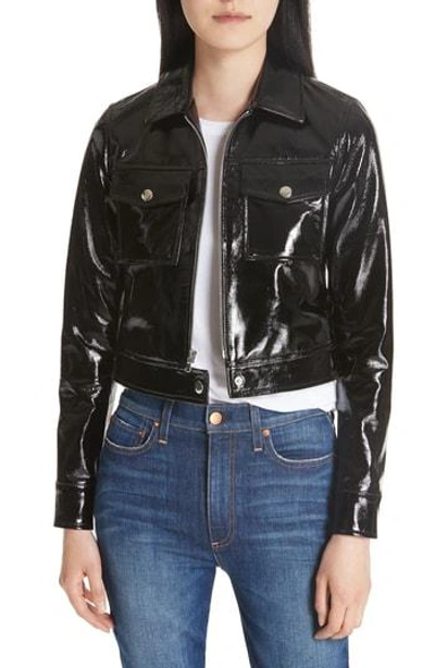Shop L Agence Lex Patent Leather Crop Jacket In Black