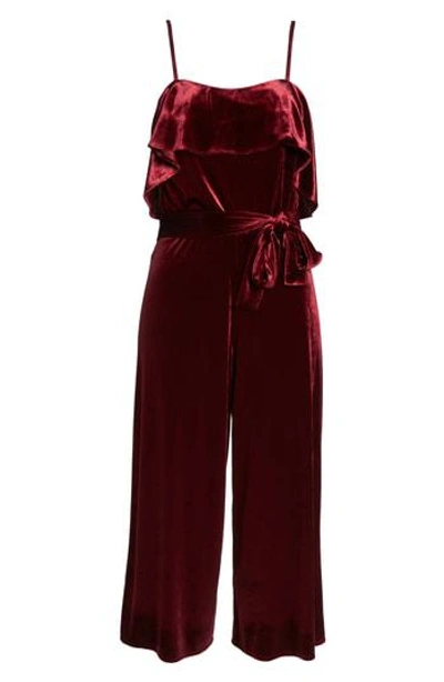 Shop Avec Les Filles Velvet Cropped Jumpsuit In Wine Multi