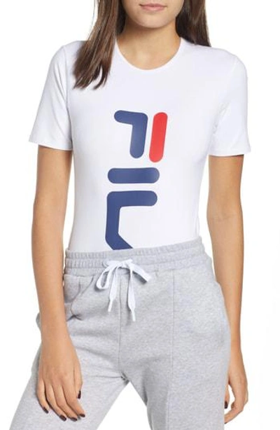Shop Fila Quinn Logo Bodysuit In White/ Peacaot/ Chinese Red