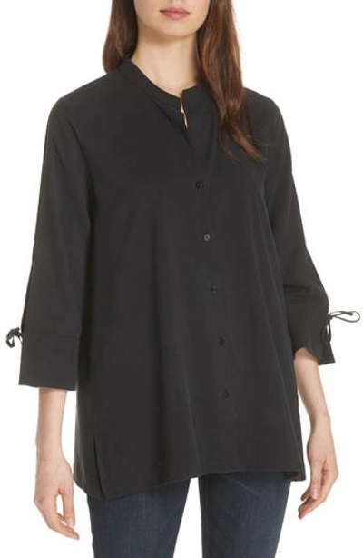 Shop Eileen Fisher Tie Sleeve Silk Shirt In Black