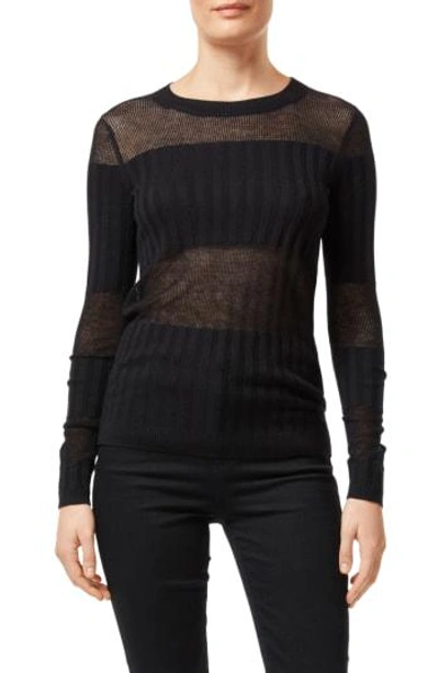 Shop J Brand Andrea Mesh Stripe Silk & Cashmere Sweater In Vulcan