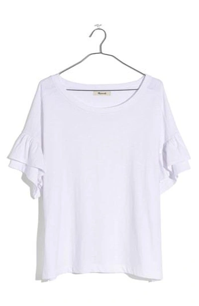 Shop Madewell Ruffle Sleeve Tee In Optic White