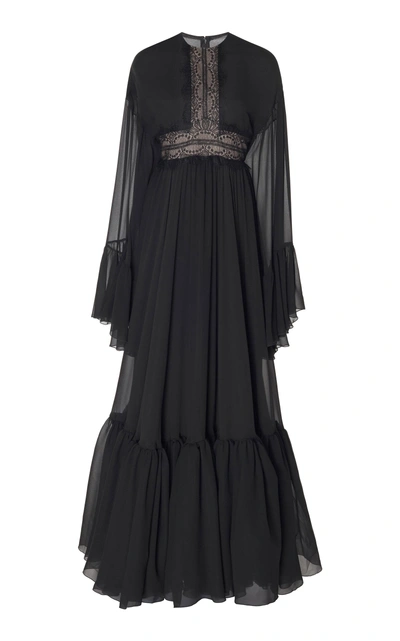 Shop Giambattista Valli Flounce Chiffon Gown In Black
