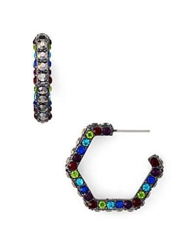 Shop Rebecca Minkoff Crystal Hexagon Hoop Earrings In Silver/multi