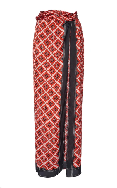 Shop Paco Rabanne Wrap Satin Maxi Skirt In Red