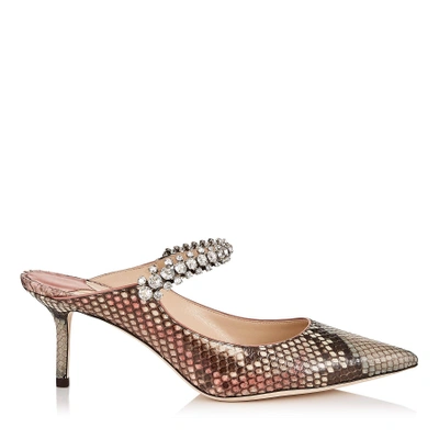 Shop Jimmy Choo Bing 65 Rosewood Mix Python Mules With Crystal Strap