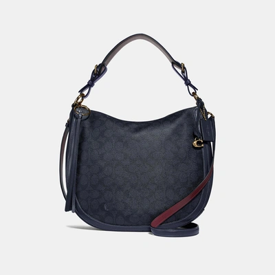 Shop Coach Sutton Hobo In Signature Canvas - Women's In Charcoal/midnight Navy/gold