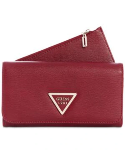 Shop Guess Lauri Boxed 2-in-1 Wallet In Red/gold