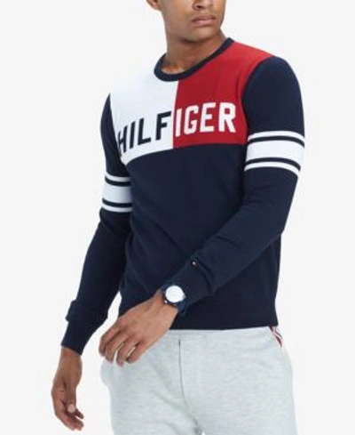 Shop Tommy Hilfiger Men's Bedford Colorblocked Logo Sweater, Created For Macy's In Navy