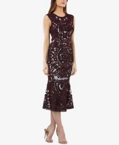Shop Js Collections Embroidered Soutache Midi Dress In Chianti Nude