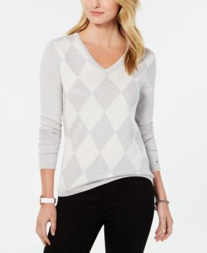 Tommy Cotton Sweater, Created For Macy's In Grey/ivory/pink | ModeSens
