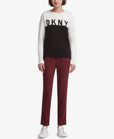 Shop Dkny Colorblocked Graphic Sweater, Created For Macy's In Ivory Combo