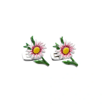 Shop Duchamp London Floral Painted Cufflink In Red