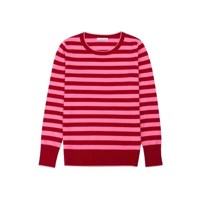 Shop Ille De Cocos Merino Stripe Sweater - Cherry Red- Flamingo In White