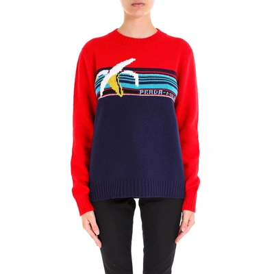 Shop Prada Knitted Banana Logo Sweater In Red