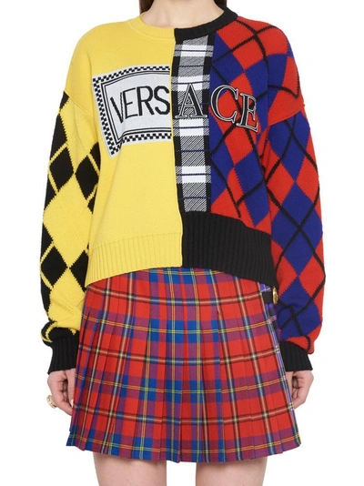 Shop Versace Colour Block Logo Sweater In Multi