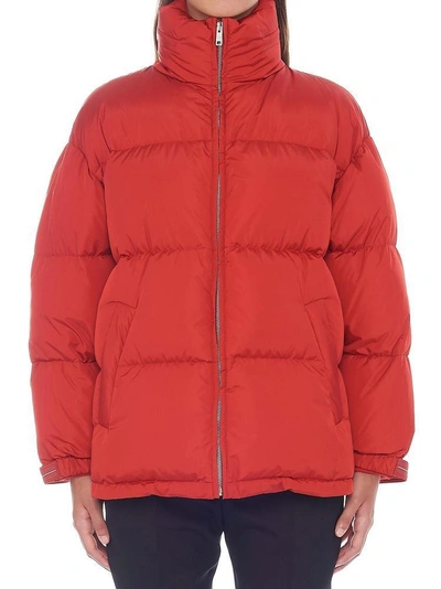 Shop Prada Oversized Padded Jacket In Red